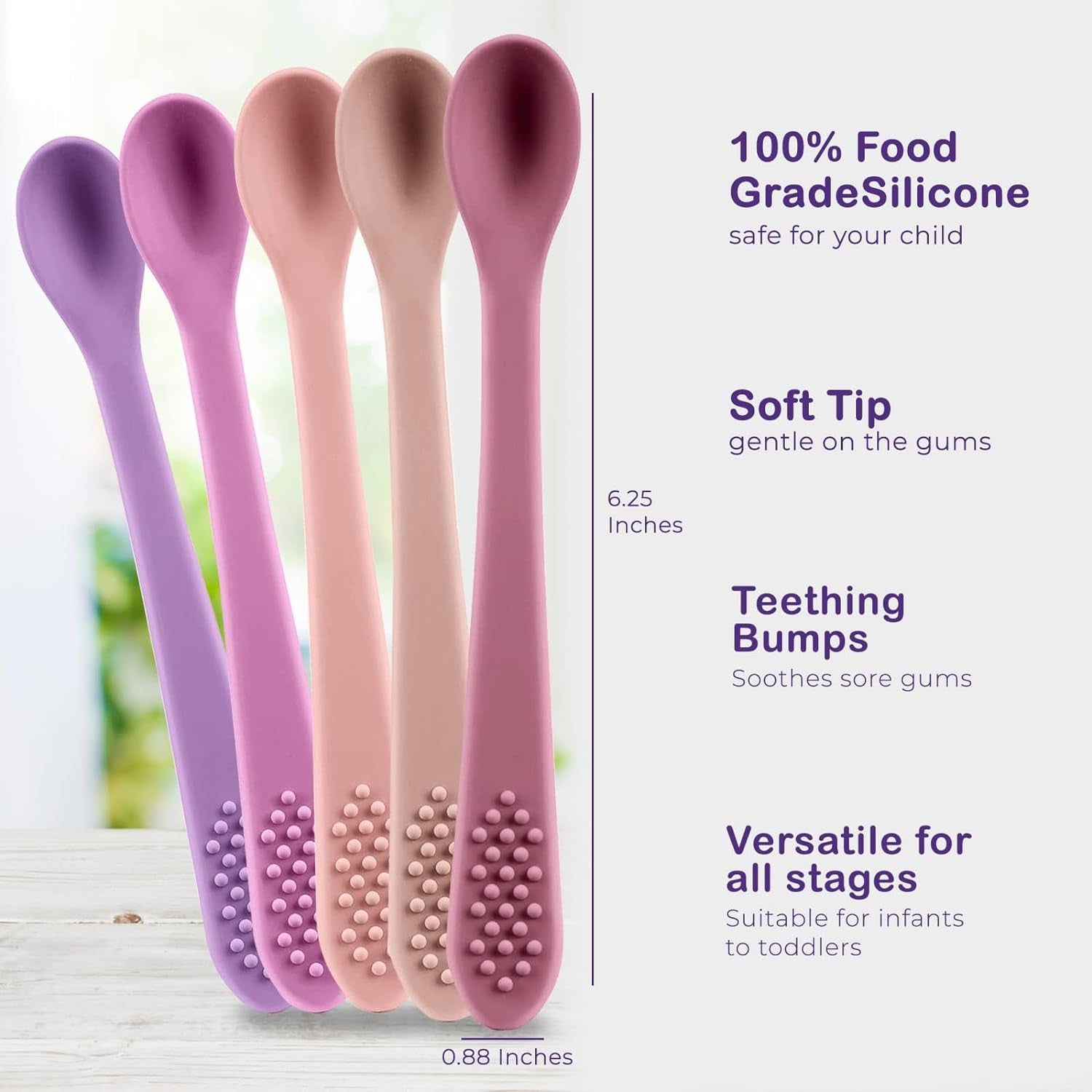 Baby Spoons First Stage Silicone Baby Spoon – Self Feeding Baby Utensils – Infant Spoons First Stage Baby Feeding Spoon - Soft & Gentle on Gums - BPA Free Silicone Baby Spoons Set